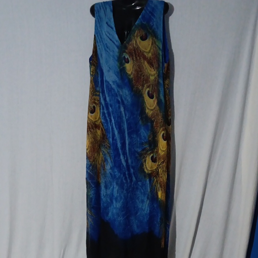 Zanzea Peacock Blue and Gold Sheath Cocktail Dress Inner Lining XXL